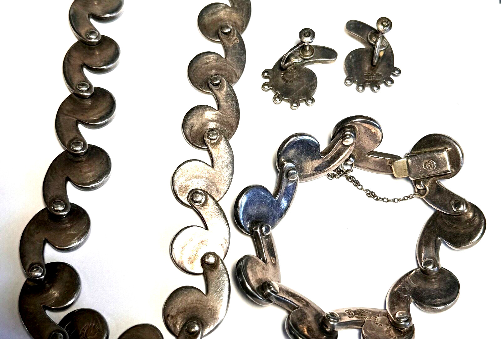 Los Castillo Azteca Sterling Suite of Necklace, Earrings, & Bracelet, Set