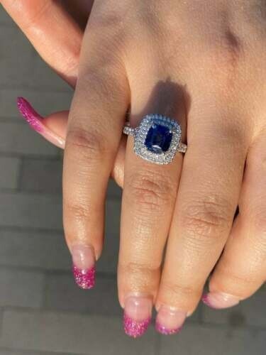 3.30 Ct Blue Sapphire Vintage Style Art Deco Antique Ring 14K White Gold FN