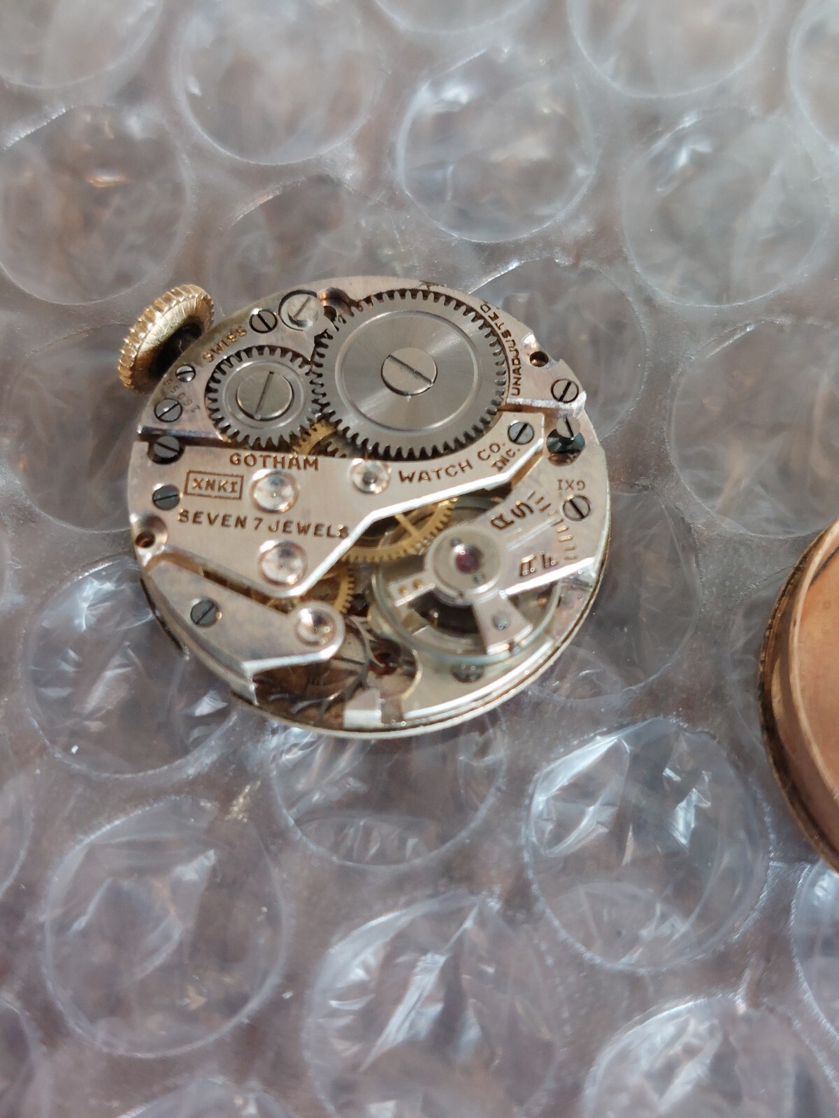 Vintage Gotham Manual Brooch Pin Watch 7 Jewels Copper Face Works 1/20 12k GF