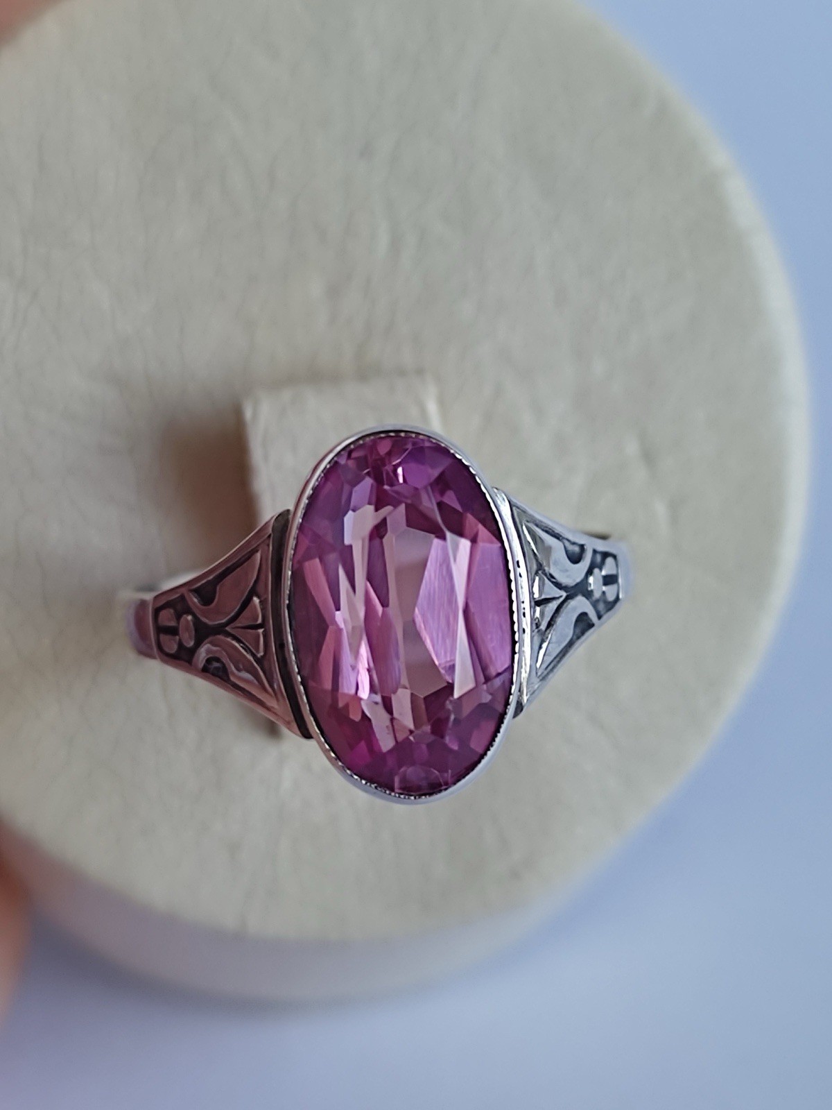 Vintage 70s Soviet Union Silver 875 USSR Ring Pink Sapphire Size US 7.5/ 17.5 mm