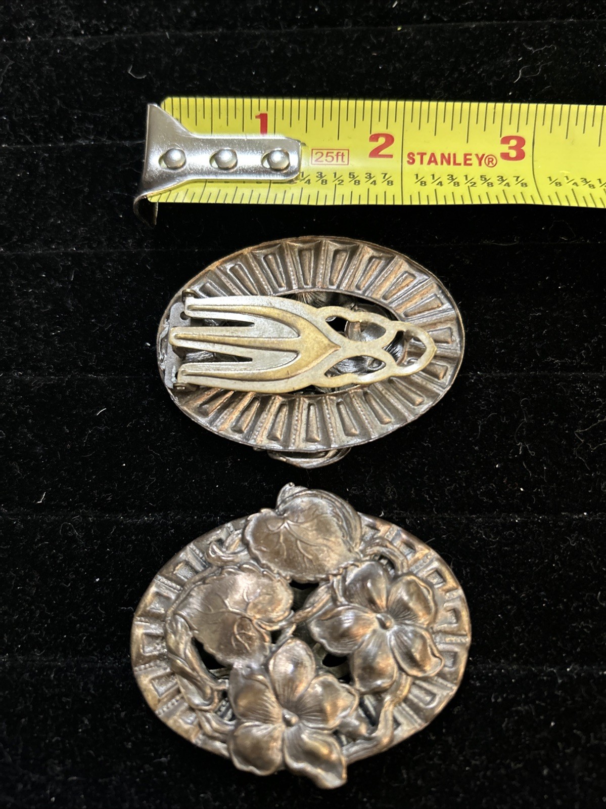 Pair of Vintage Floral Repousse Brooches