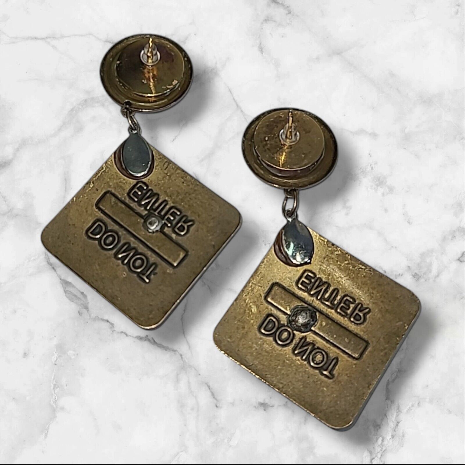 Vintage ’80s Mixed Metal Do Not Enter Dangle Earrings Pierced