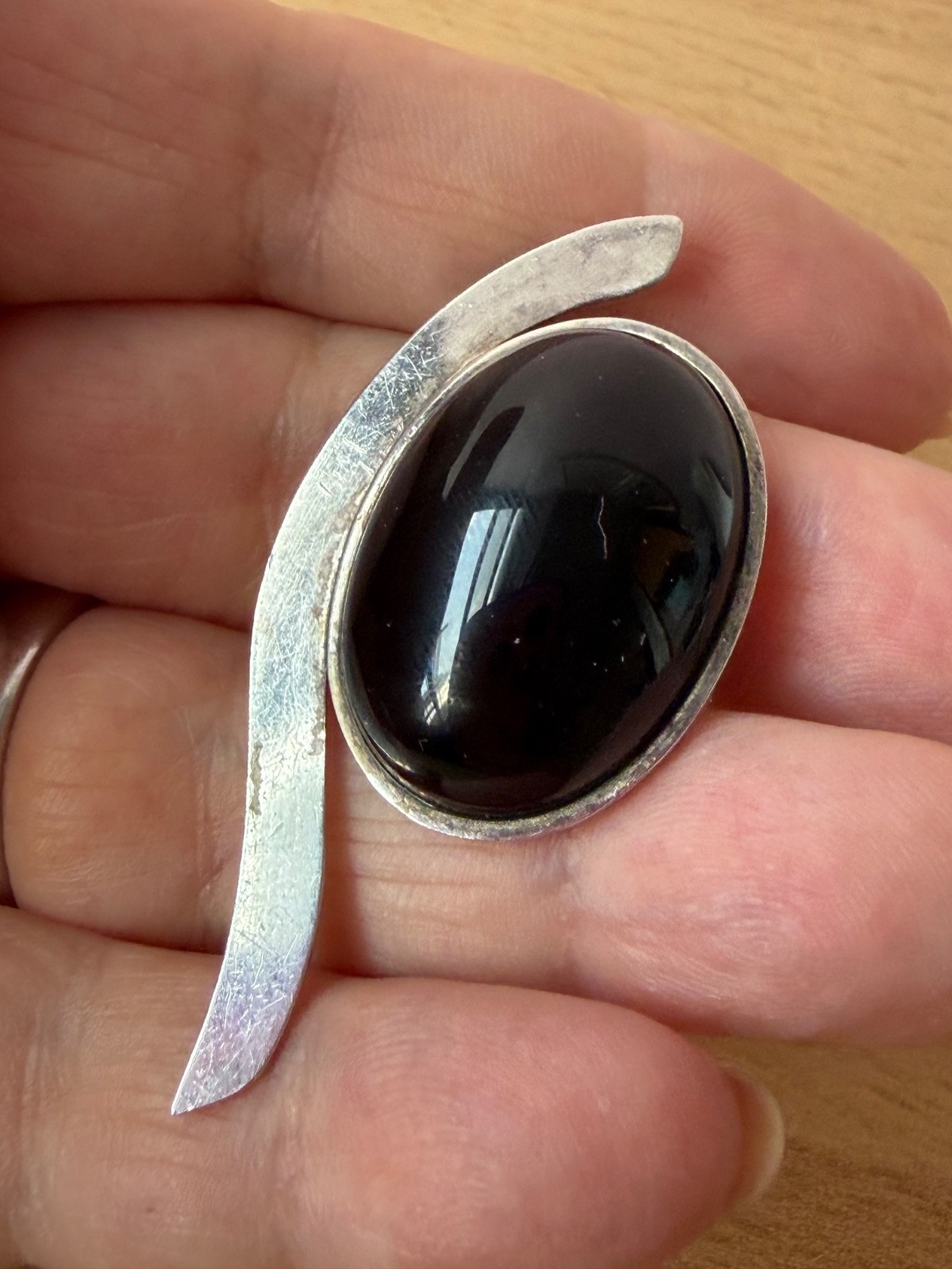 Vintage 925 Sterling Slver Large Oval Black Onyx “Component” For Pendant Repair