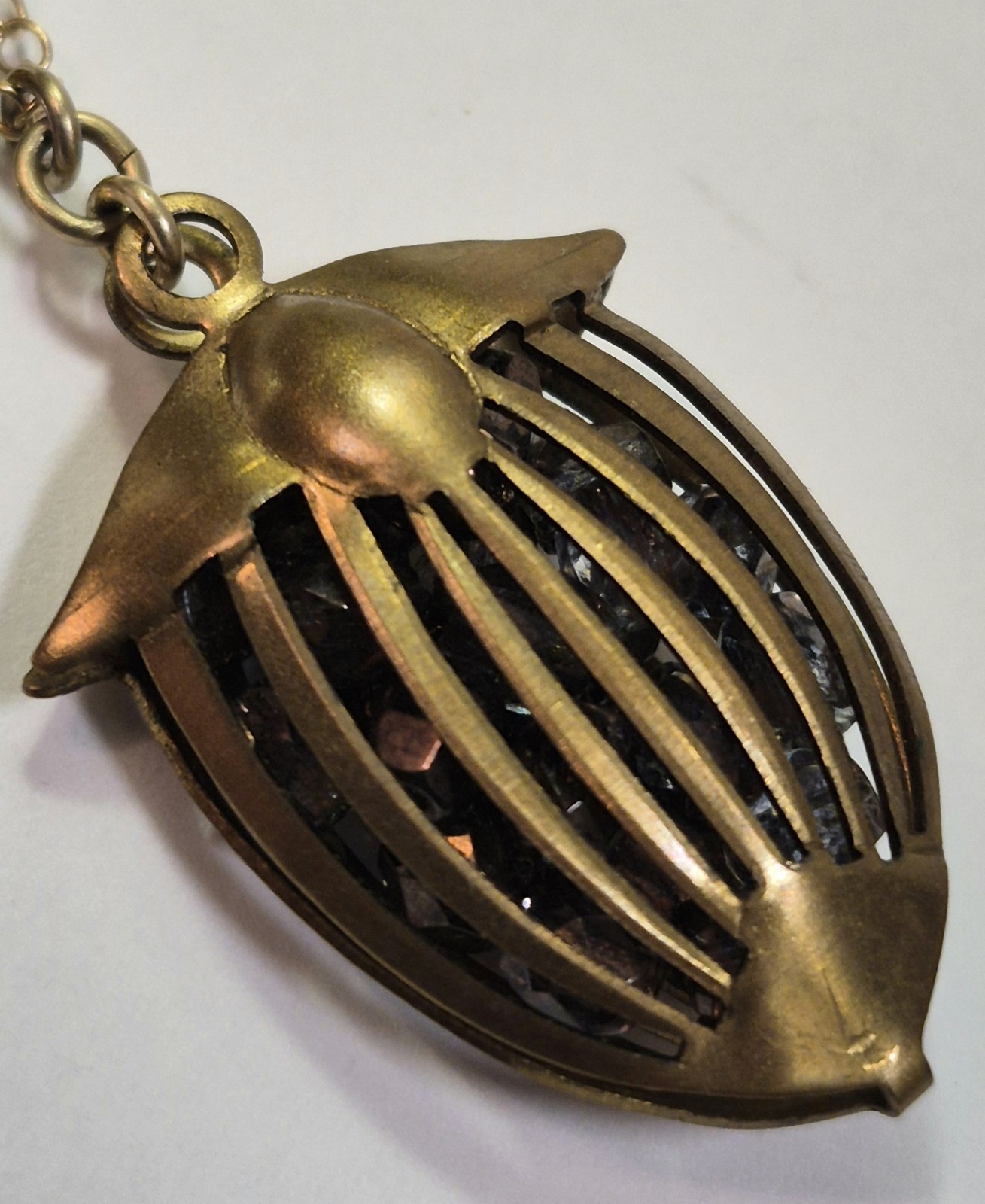 David Aubrey Pendant Necklace Glass Gold Tone Vintage Style Birdcage Dainty