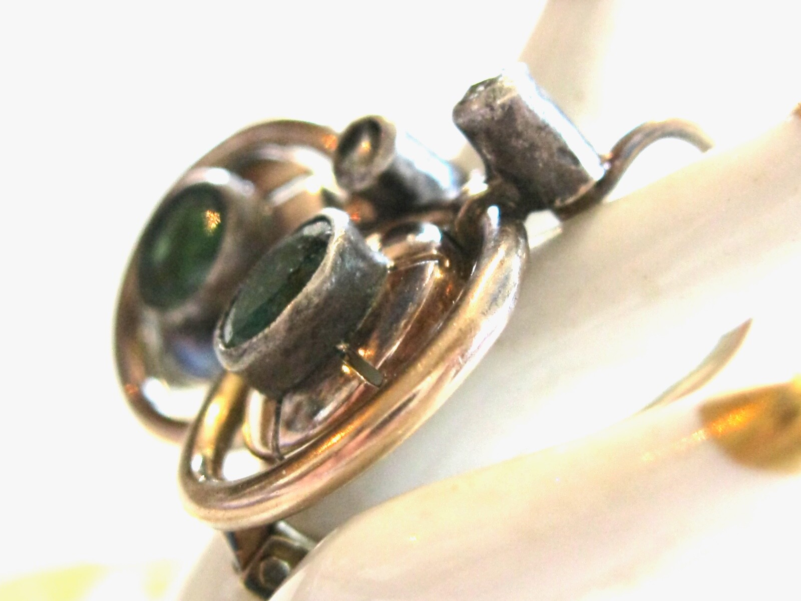 ANTIQUE CIRCULAR EMERALD AND ROSE CUT DIAMOND LEVER BACK GOLD EARRINGS 14K GOLD
