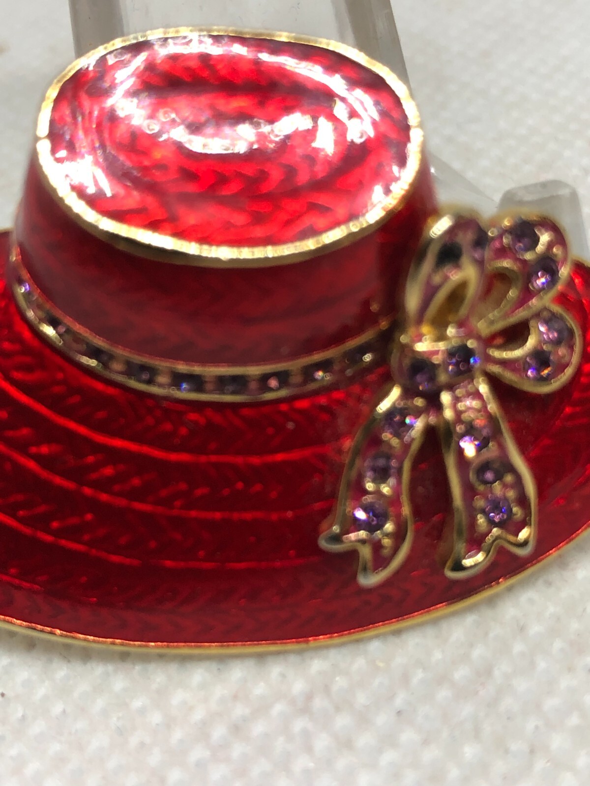 VINTAGE RED HAT SOCIETY ENAMEL MULTI COLORED RHINESTONES PIN BROOCH