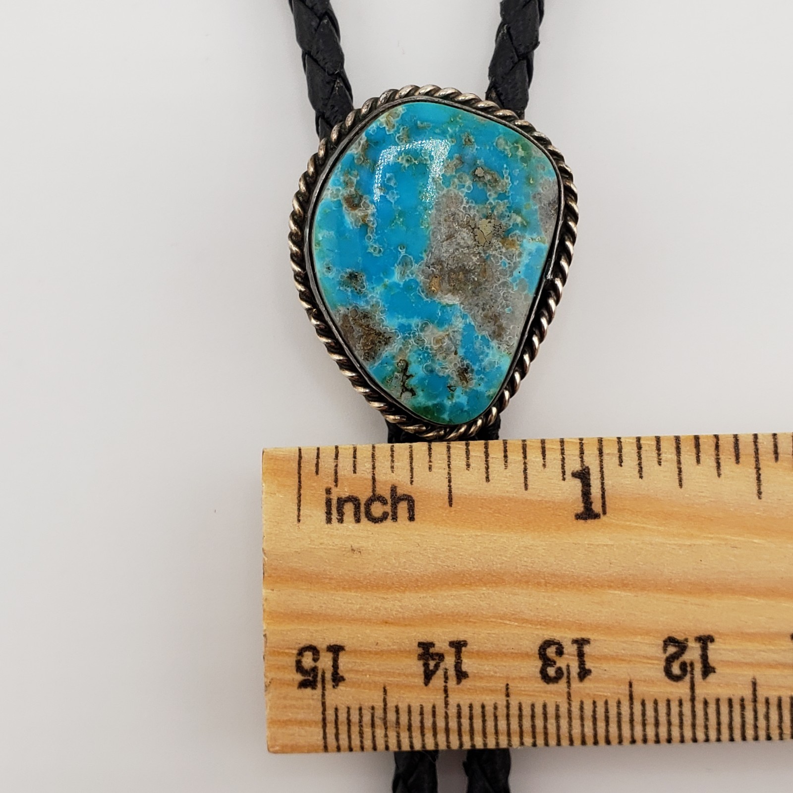 Vintage Turquoise Bolo Tie Sterling Silver Bezel Native American Signed S