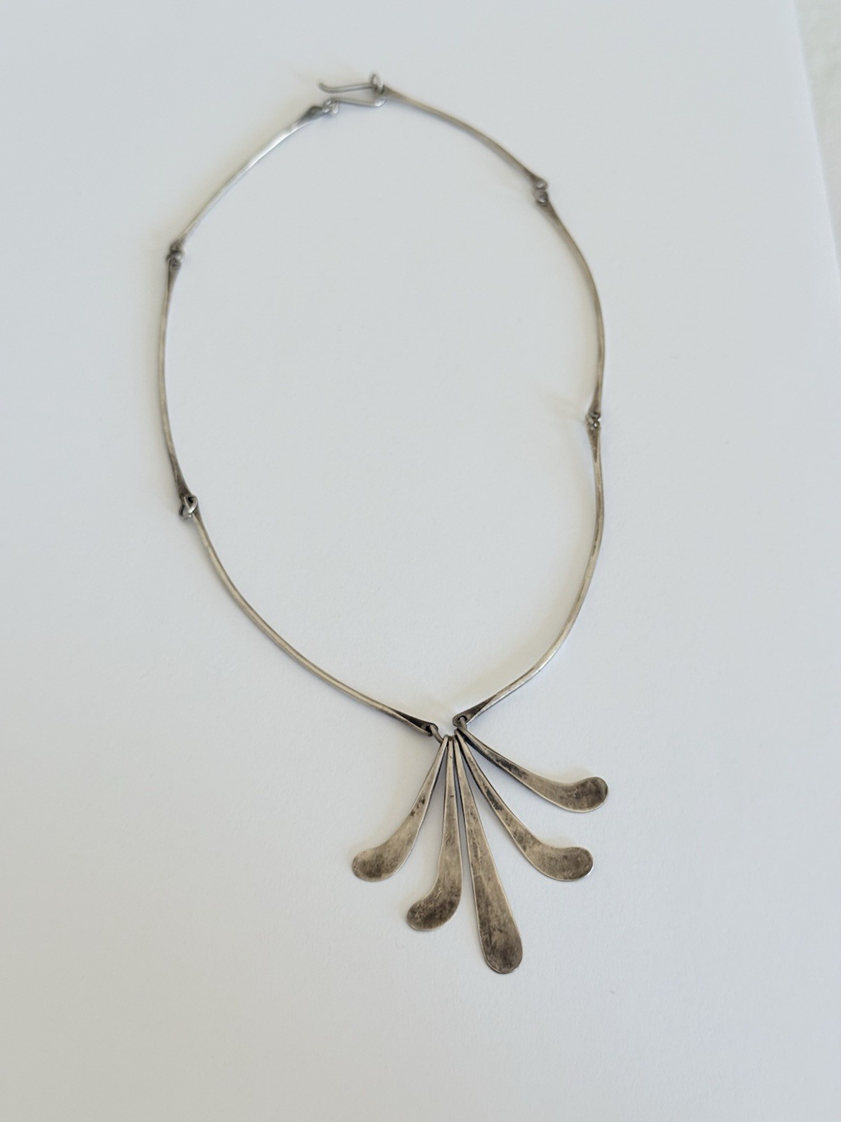 Vintage Modernist Bar Link Sterling Silver Fringe Paddle Necklace