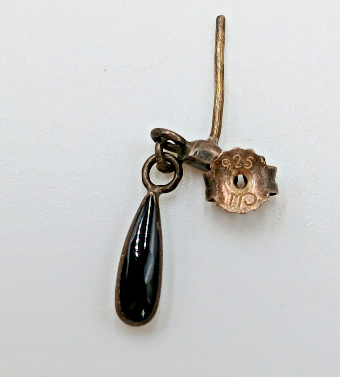 VTG 925 CW Black Onyx Dangle Earrings 0.75in Sterling Silver 1.3gtw Teardrop