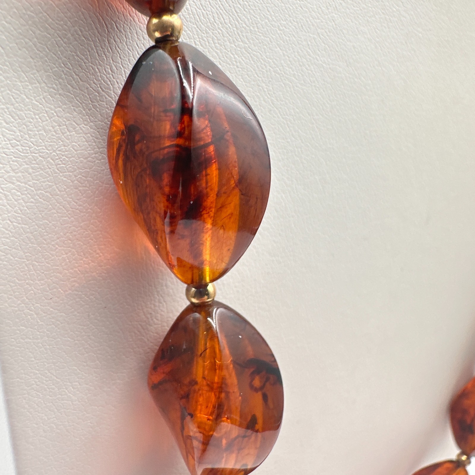 Vintage 90s Faux Amber Resin Chunky Necklace Brown Twisted Beaded Jewelry