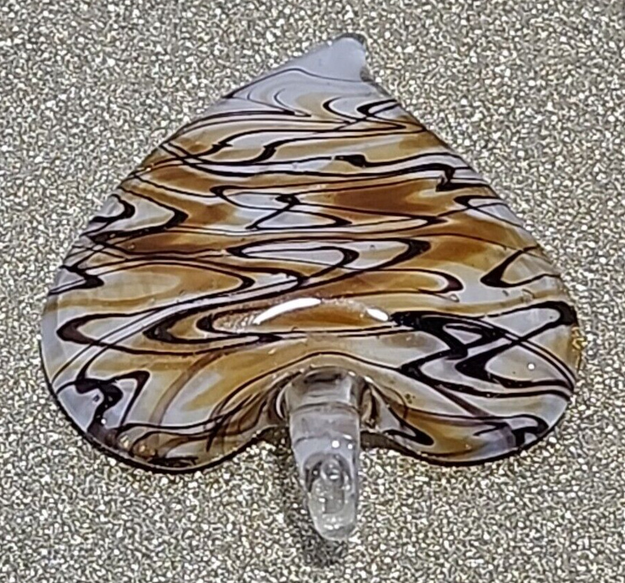 Hand Blown Brown/White Art Glass Heart Pendant Only no chain