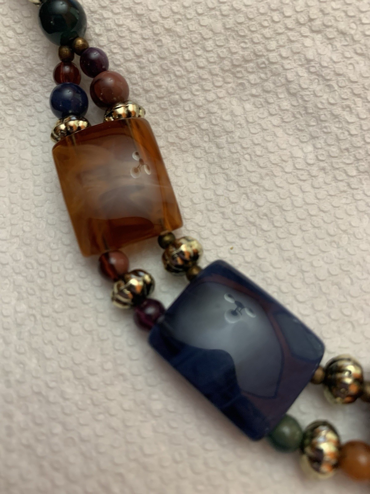 Vintage Multicolor Acrylic Chunky Faux Stone Choke Gold Tone Beaded Necklace 19″