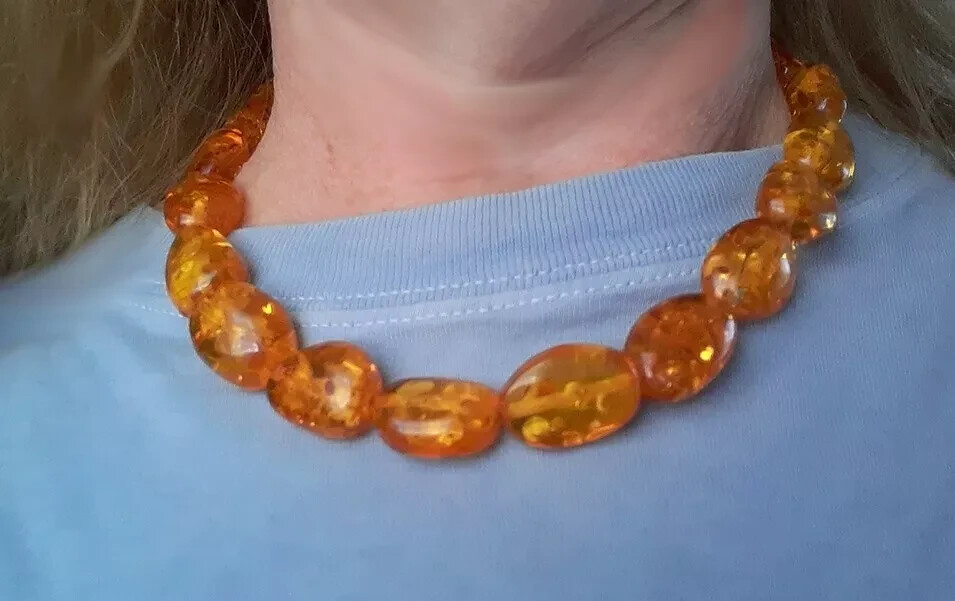 Natural Golden Honey Baltic Amber Beads Necklace 17.5″L Vintage