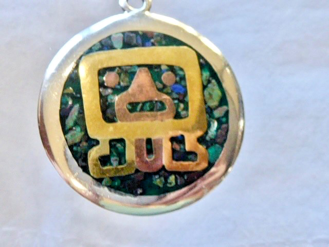 Taxco Mosaic Sterling Silver Aztec Mask, Mixed Metal Inlay SIGNED METALE CASADOS