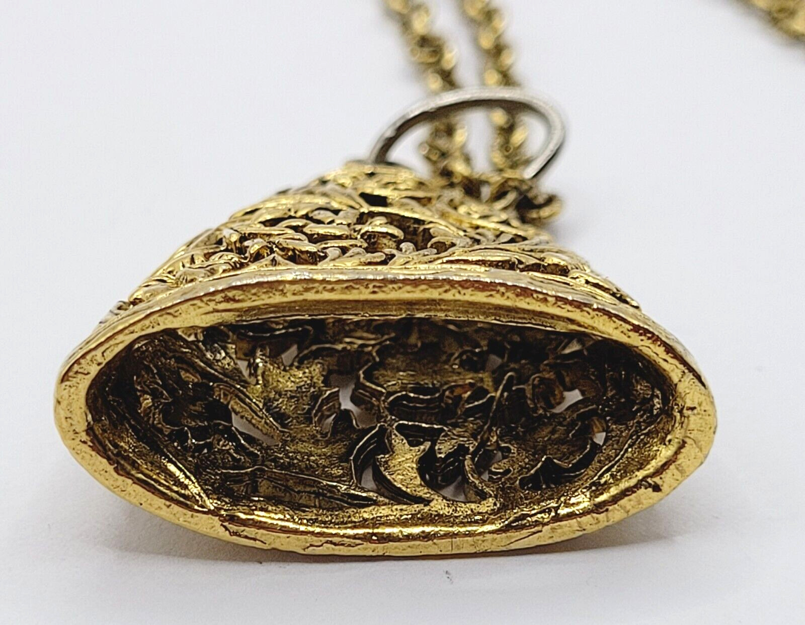 Renaissance Floral Triangle Filigree Pendant Necklace Gold Tone NO CLASP 24 Inch
