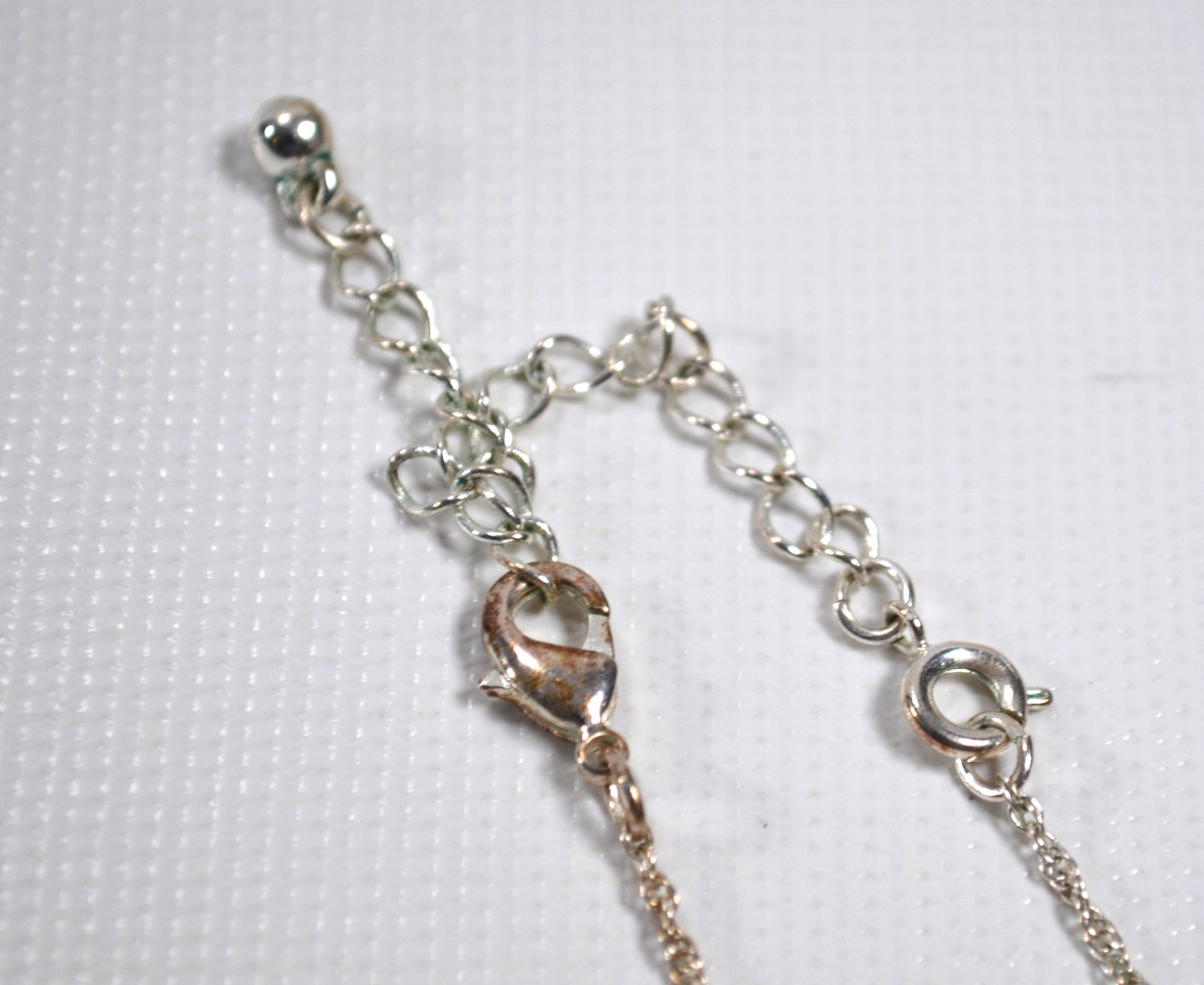 Silver Tone Necklace Clear Rhinestone Pendant Beautiful 19″