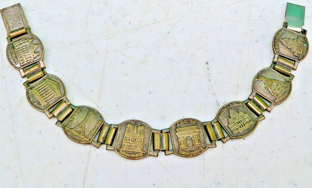 WWII Era Bracelet Souvenir PARIS France Historical Landmark Scene 1940s
