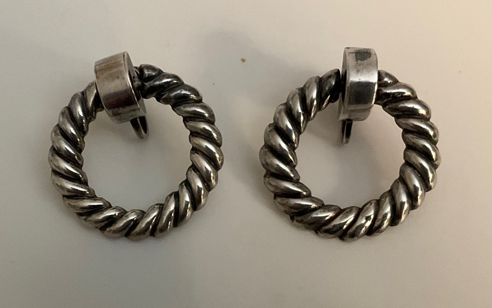Los Castillo Mex Sterling Rope Twist Dangle Drop Screw Back Earring Classic #580