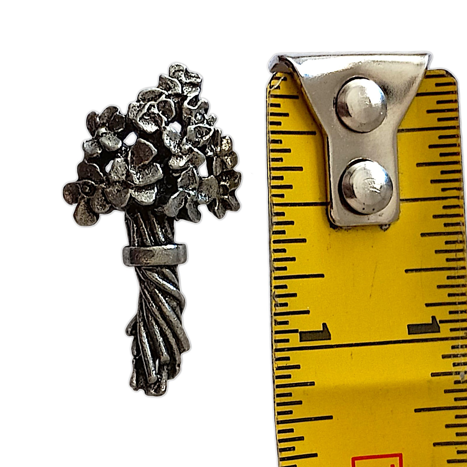 Jim Clift Bouquet Of Flowers Pewter Lapel Pin Tie Tack Brooch Vintage Cottage