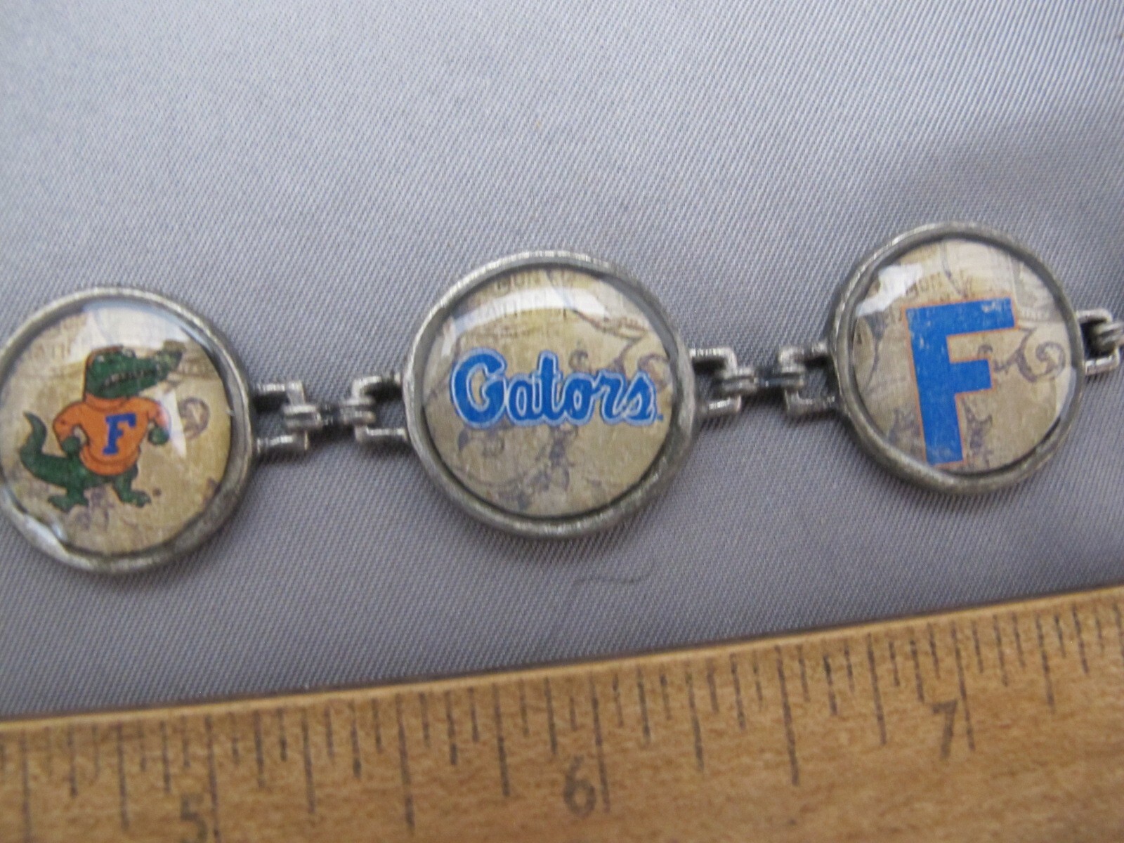 Antique UNIVERSITY OF FLORIDA GATORS Souvenir LINK BRACELET-Silver Tone Metal-NR