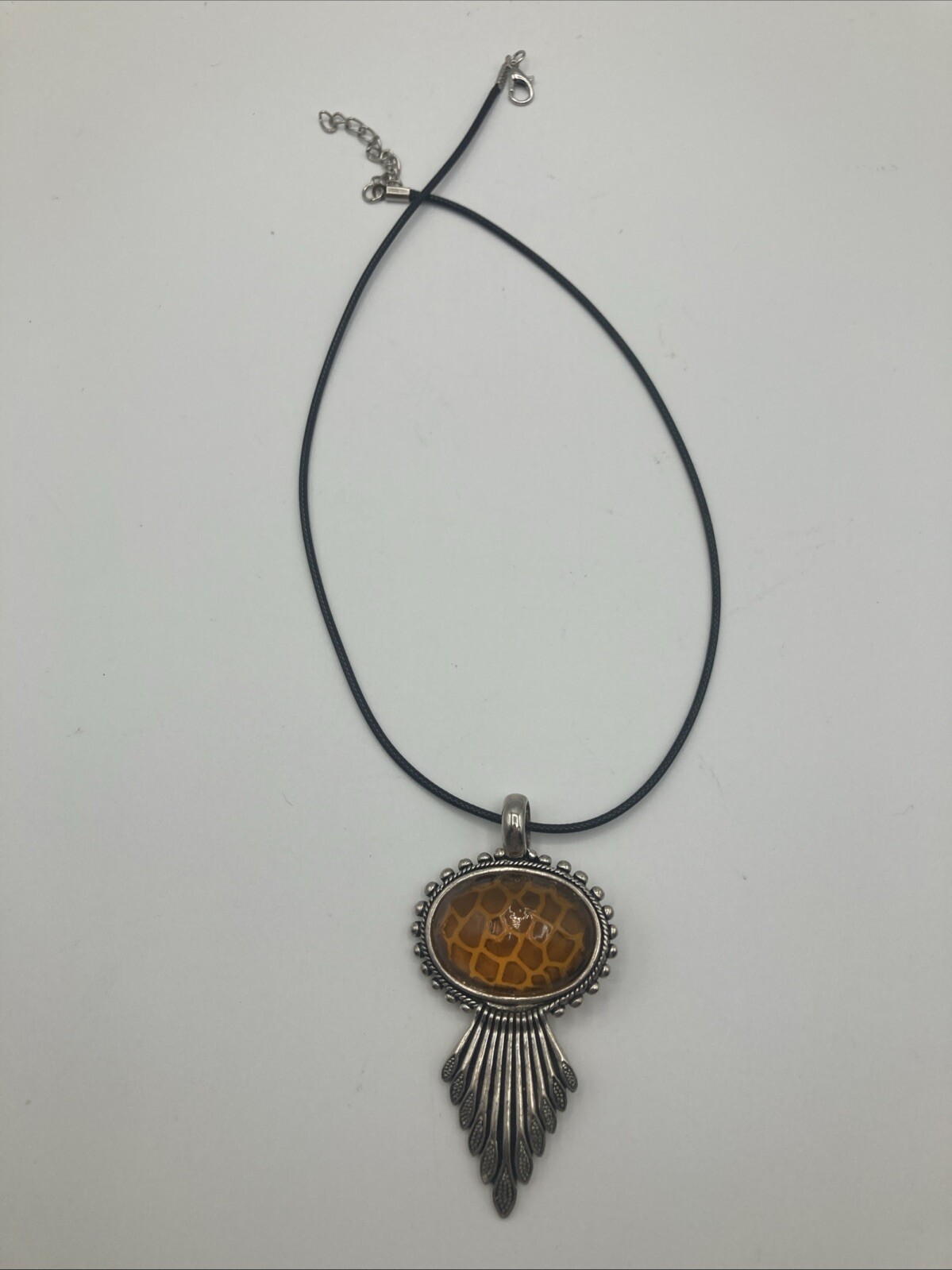 Amber Pendant On Black Leather Cord Necklace. Western/Boho