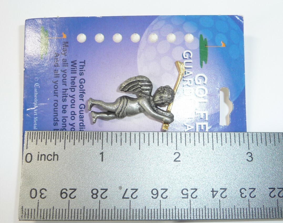 Vintage Golfer Guardian Angel Brooch Pin