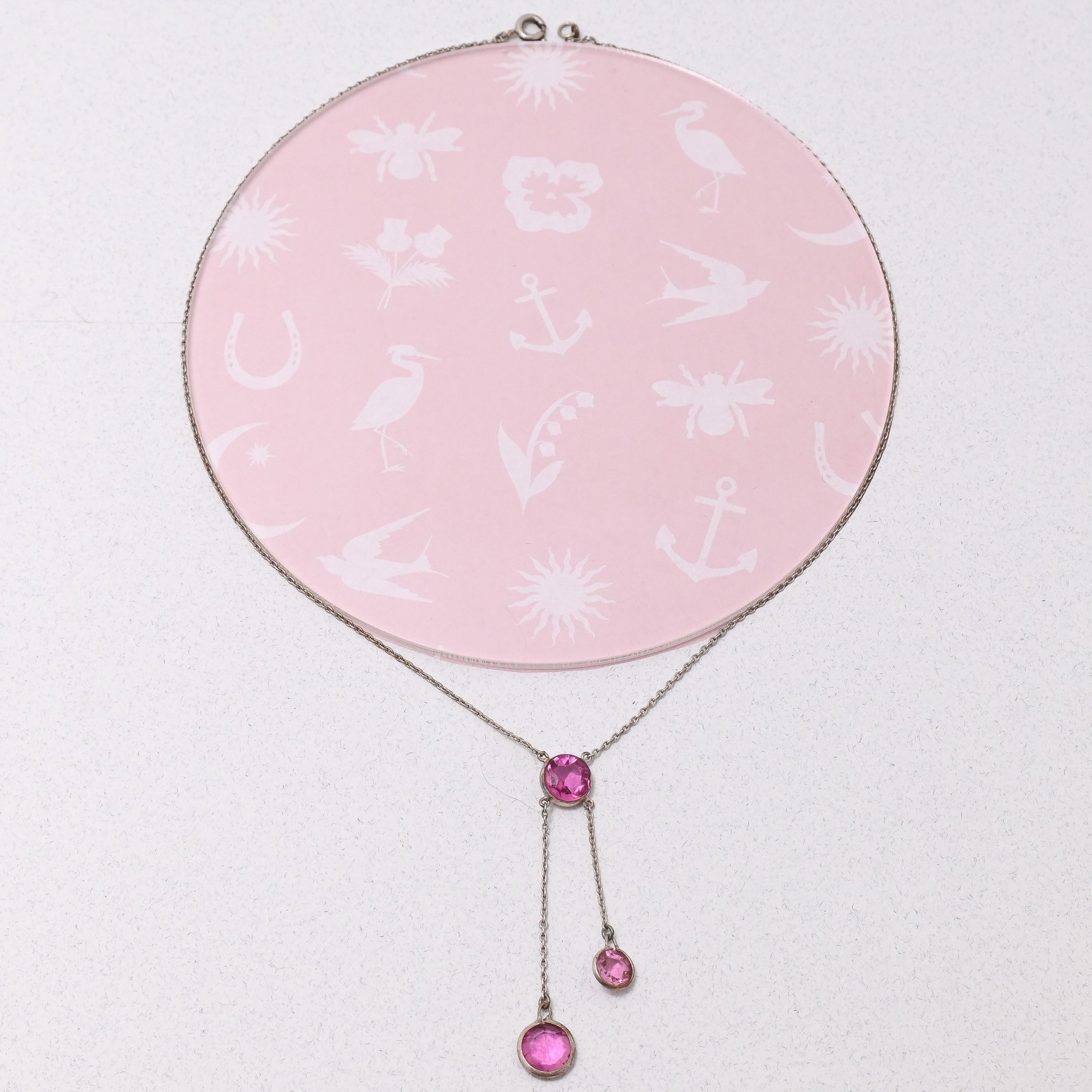 Antique 1920s PINK Art Deco Open Back Glass Bezel Set Crystal Negligee Necklace