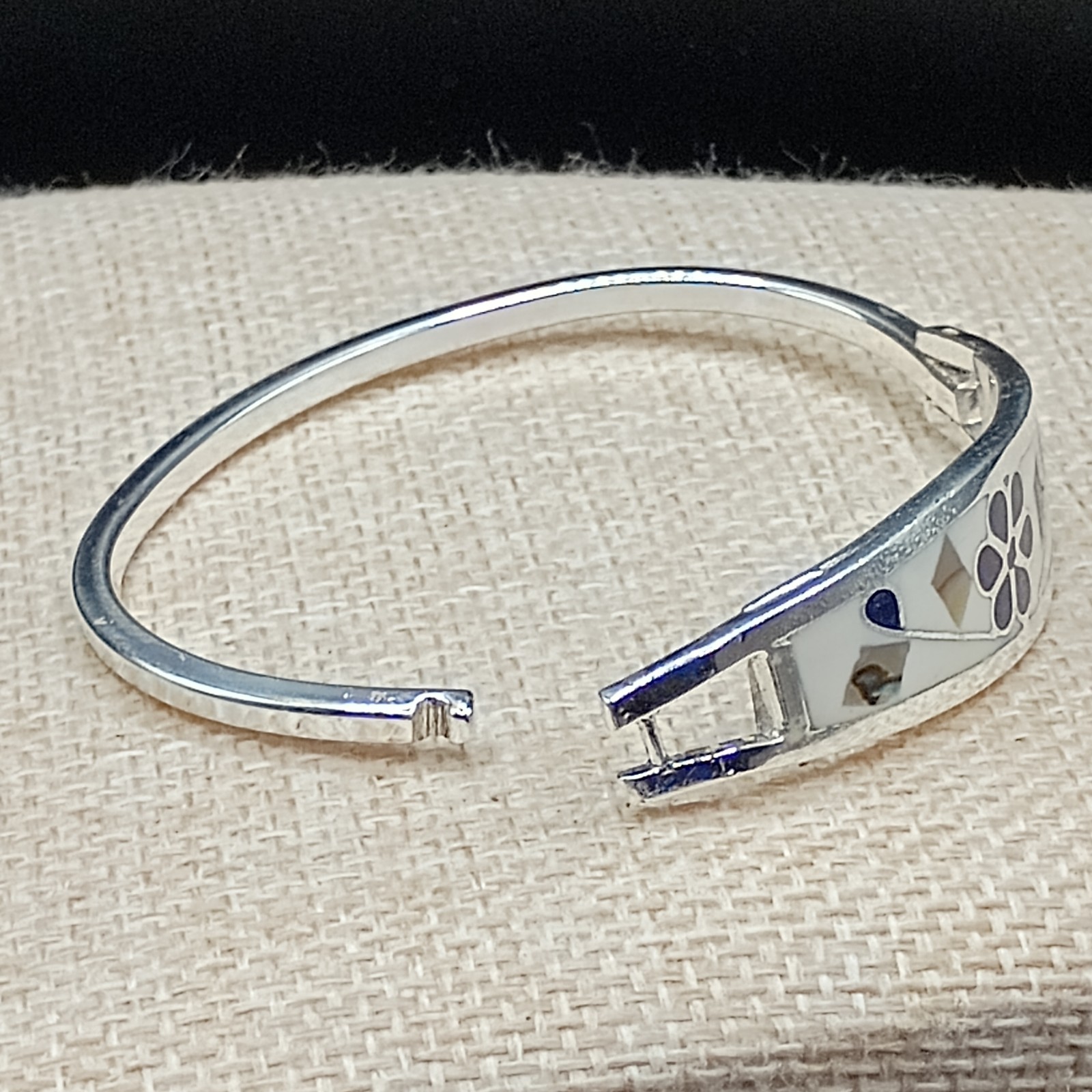 Alpaca Mexico Silver Cuff Bracelet Blue Lapis Abalone Inlay Flower 6.5″ Unworn