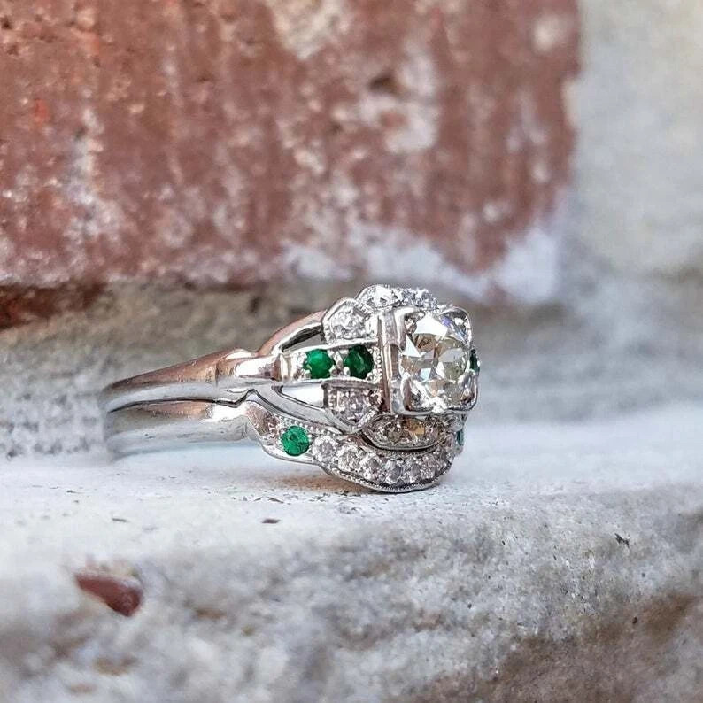 2Ct Art Deco Vintage Style Lab Created Diamond Engagement 14K White Gold FN Ring