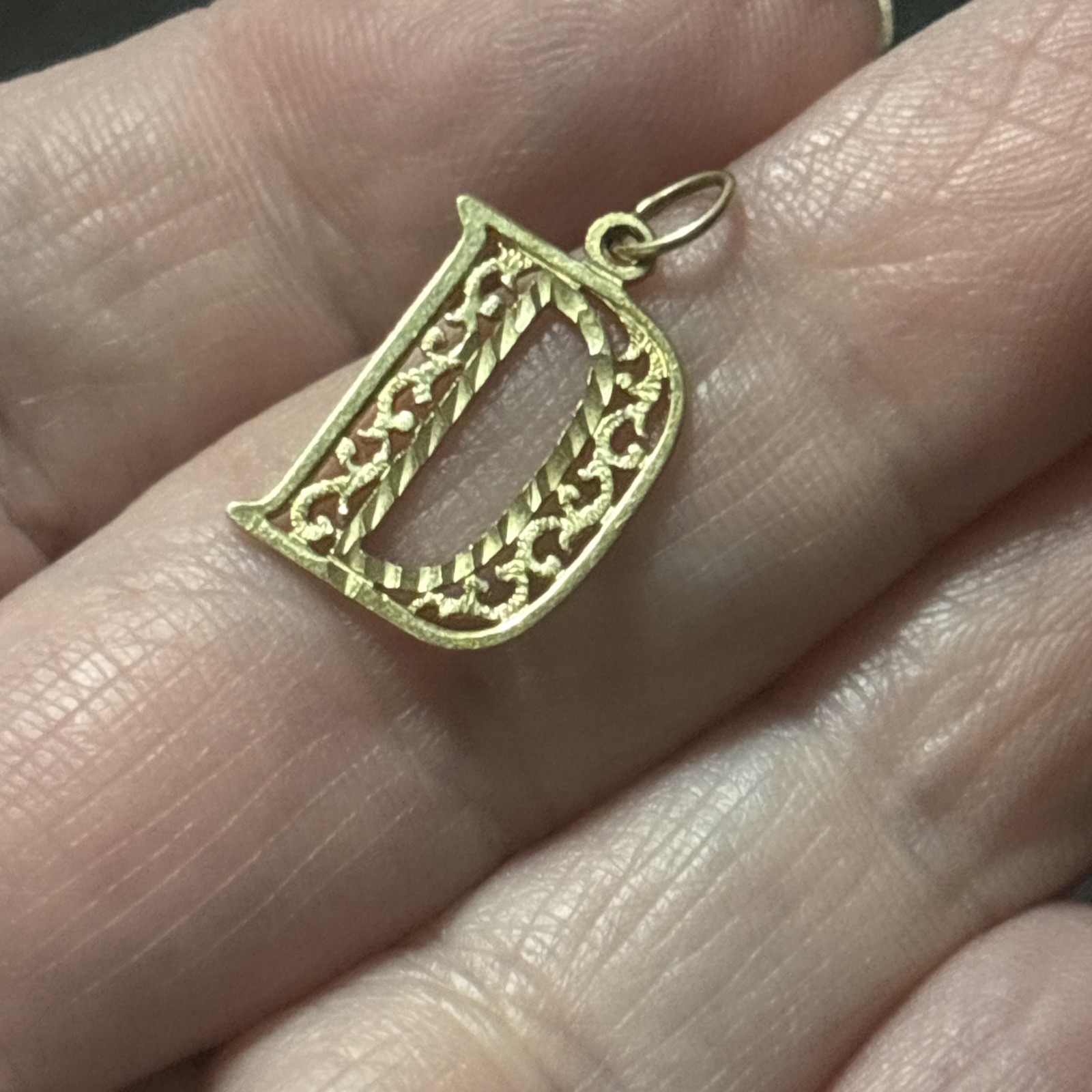 Ornate Filigree D Charm 14 K Deborah,Deb,Dana,Danielle, Darla,Donna,Dena,Davina