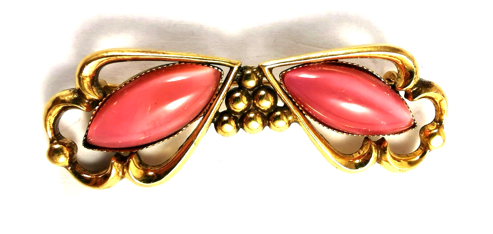 Czech Vintage Brooch Pink Glass Pin Deco Gilded Brass Handmade Art Work Brooch