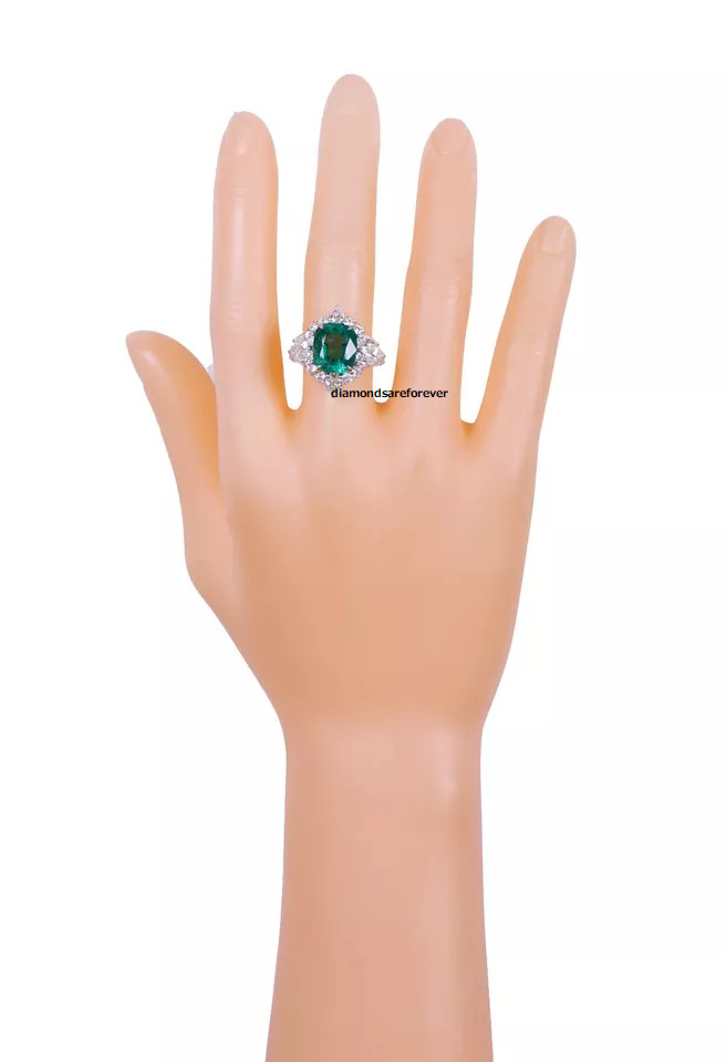 Exquisite Vivid Green 4.77CT Emerald & Lab-Created 5.60CT Diamonds Cluster Ring