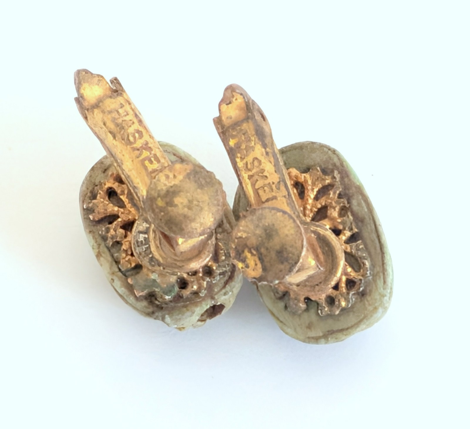 Wonderful Vintage Signed Miriam Haskell Egyptian Scarab Beetle Screw Earrings