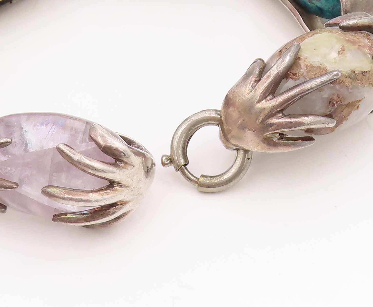 925 Sterling Silver Vintage Bracelet LOS CASTILLO Multi Gemstone Chain BT11519