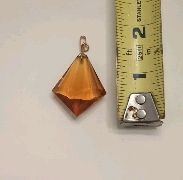 Vintage Amber Tone Faceted Glass /Resin Pendant Geometric Pyramid Charm