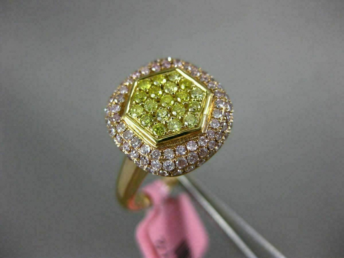 ESTATE WIDE .86CT PINK & FANCY YELLOW DIAMOND 18K ROSE GOLD SQUARE CLUSTER RING