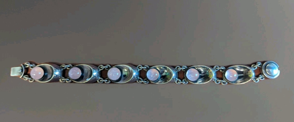 Niels Erik From modernist rose quartz And Sterling Bracelet, Earrings And…
