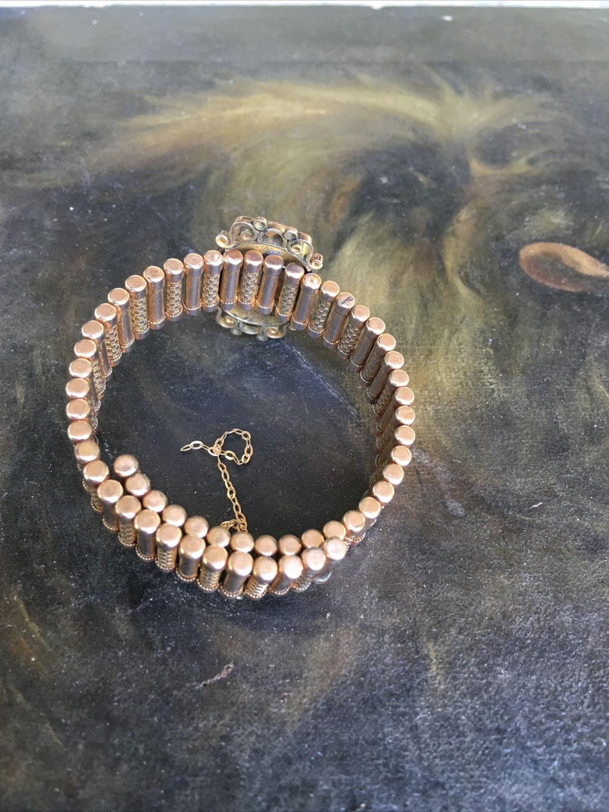 ANTIQUE GOLD FILLED EXPANDING VICTORIAN STYLE HUNTING BRACELET FINELY DETAILED