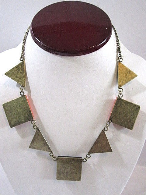 GOLD TONE PLATED METAL DESIGNER BRONZE TONE RESIN DECO STYLE COLLAR GEOMETRIC