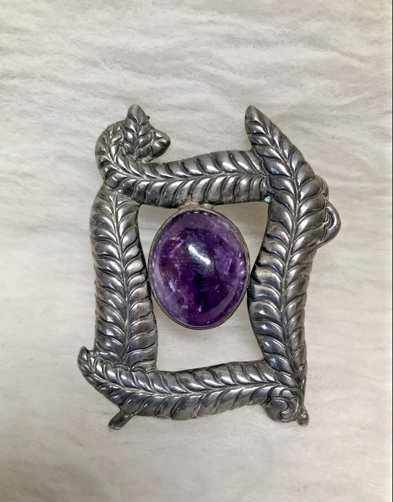 Taxco 980 silver amethyst brooch