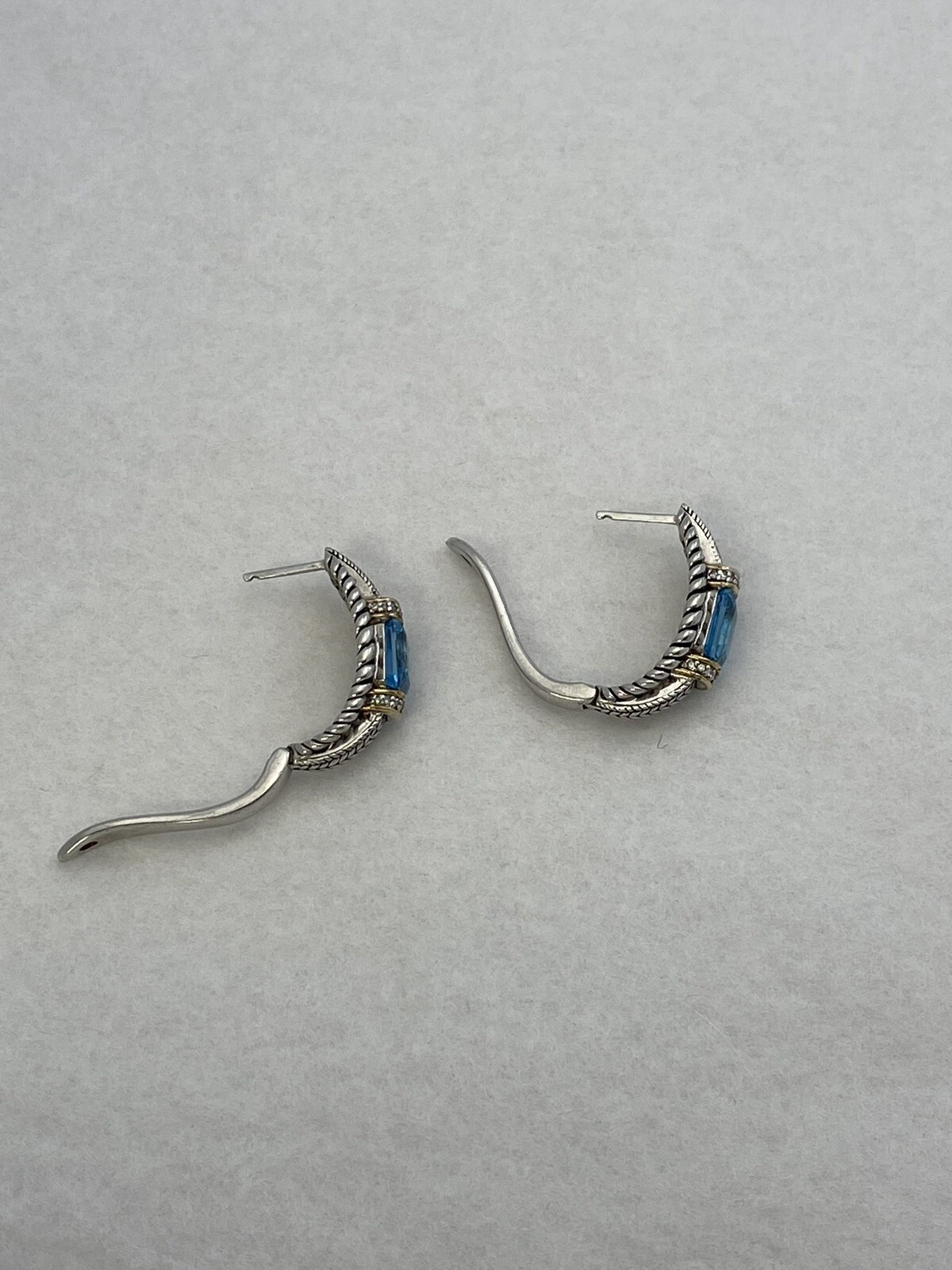 Sterling Silver 14k Earrings w/ Aquamarine like Stone & Crystals Mark AJ 1”