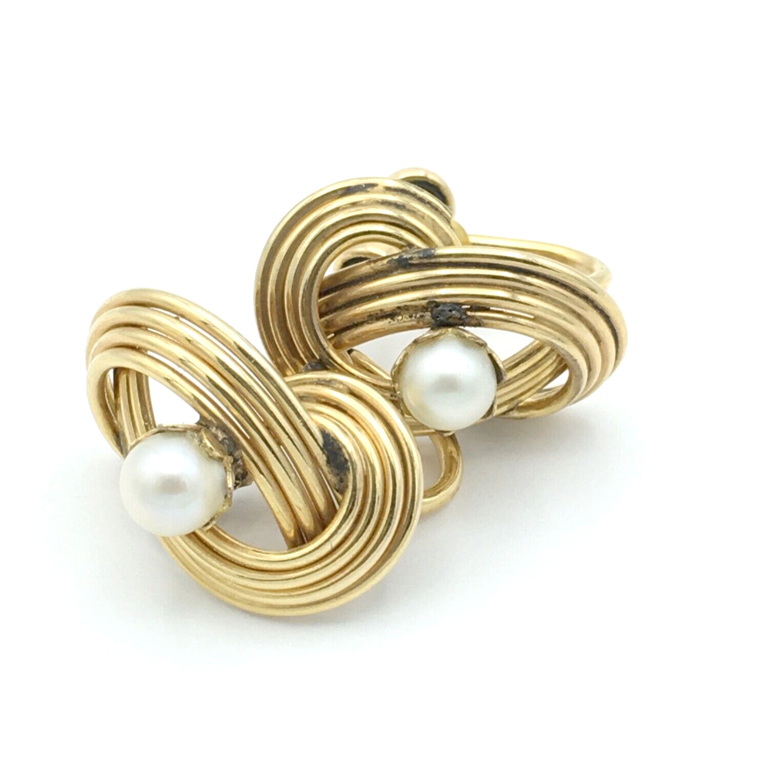 A&Z gold-filled earrings real pearls – 3/4″ vintage screw-back GF wire knot