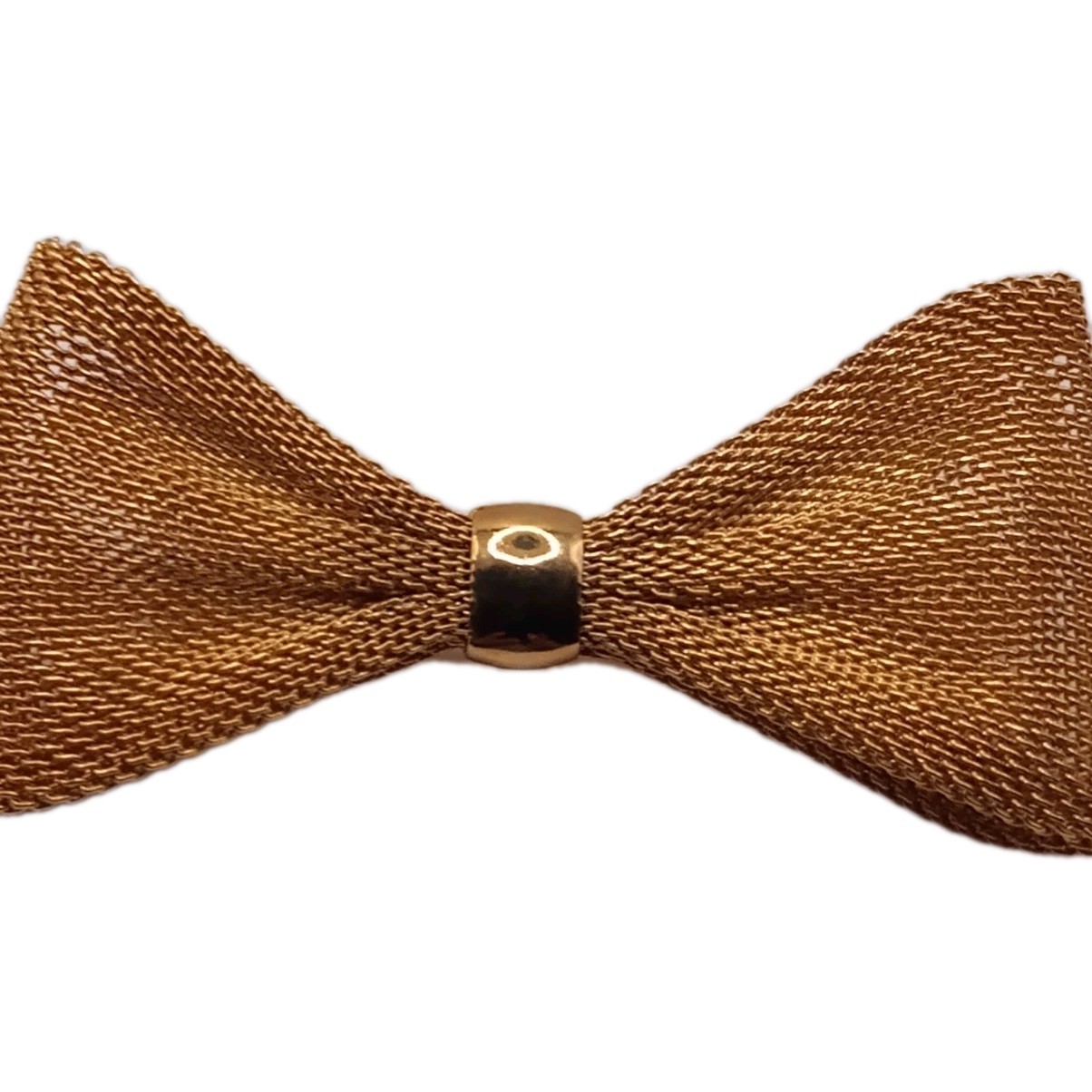 Vintage Gold Tone Mesh Bow Brooch Solid Center Pin 2 1/2 by 1 1/4 in