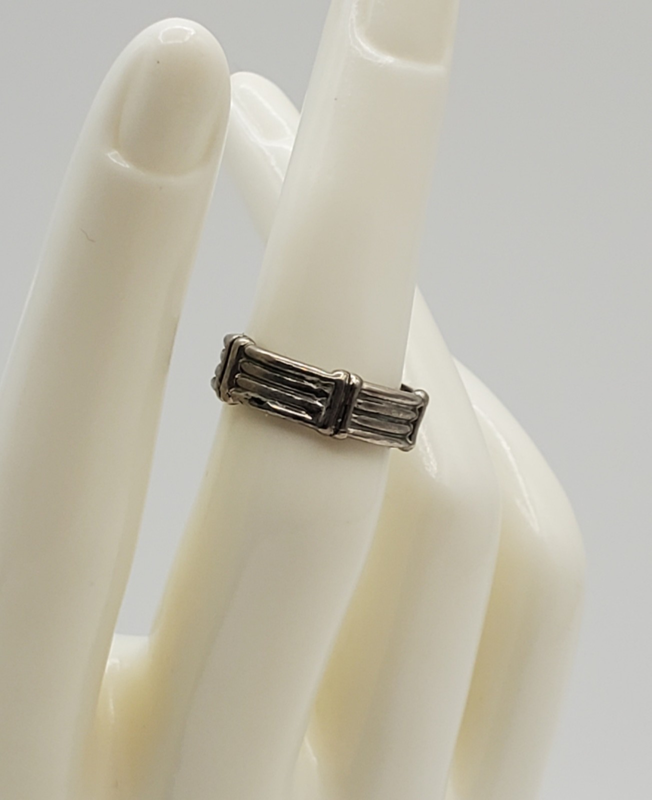 925 Ribbed Band Ring Sz 5.5 Sterling Silver 3g Unisex Bamboo Pinky Stacked Look