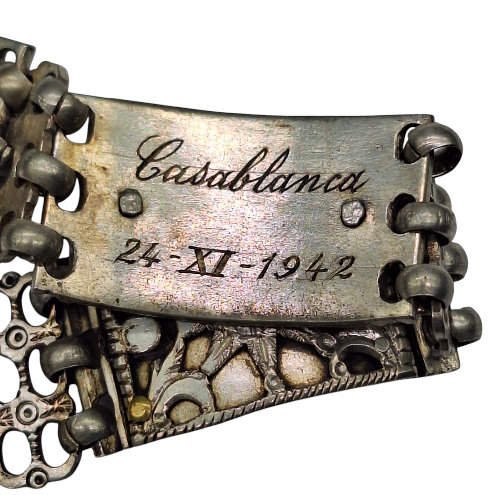 1942 WWII Operation Torch Casablanca Morocco Riveted Mixed Metal Gold Bracelet