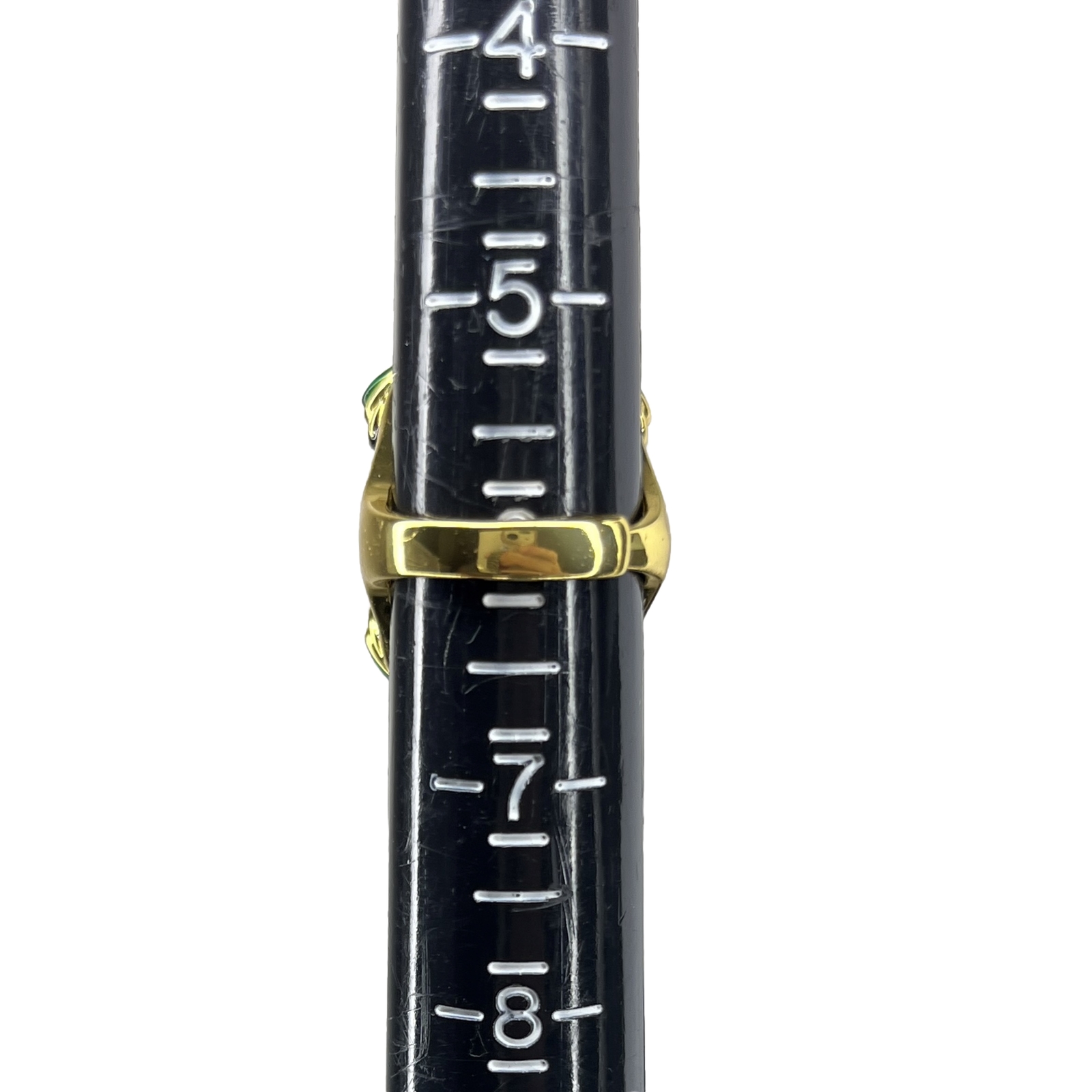 Gripoix Glass Cocktail Ring Gold Tone Black Enamel Green Cabochon Adjustable 6-9