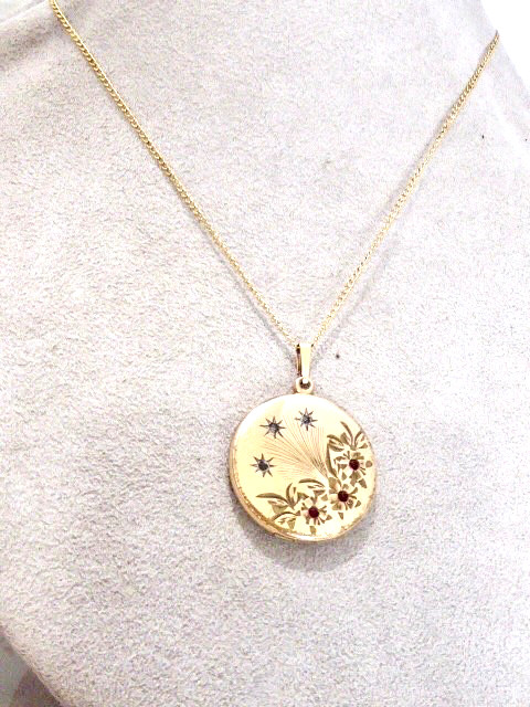 VICTORIAN 14K Y GOLD FILLED SHOOTING STARS LOCKET 1 1/4″ NECKLACE 1874 DATE