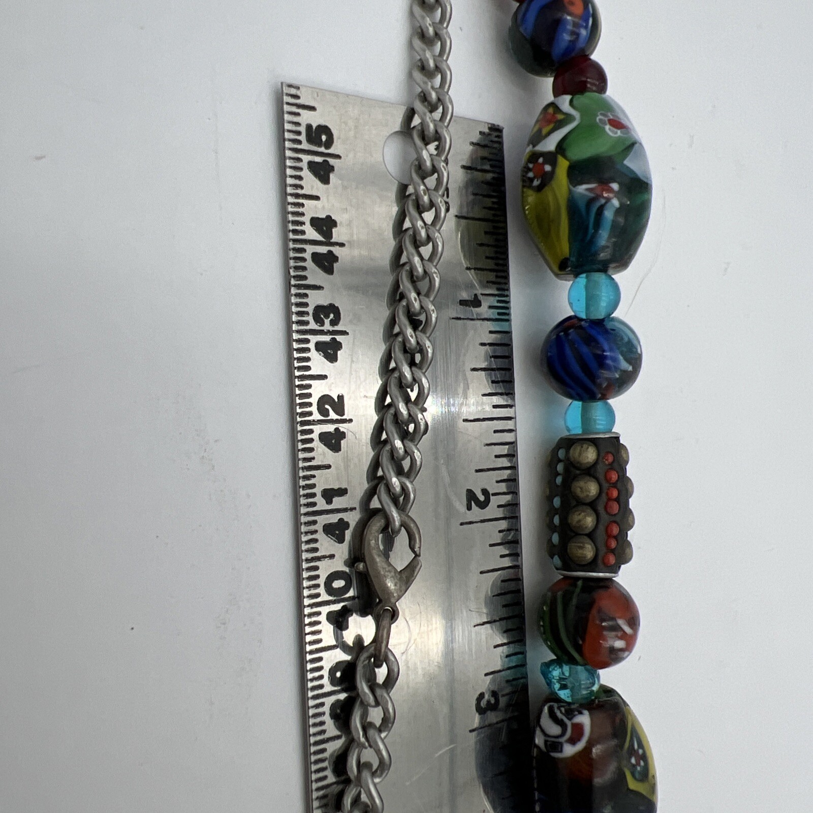 Vtg Murano Millefiori Venetian Oval Glass Different Shapes Bead Necklace