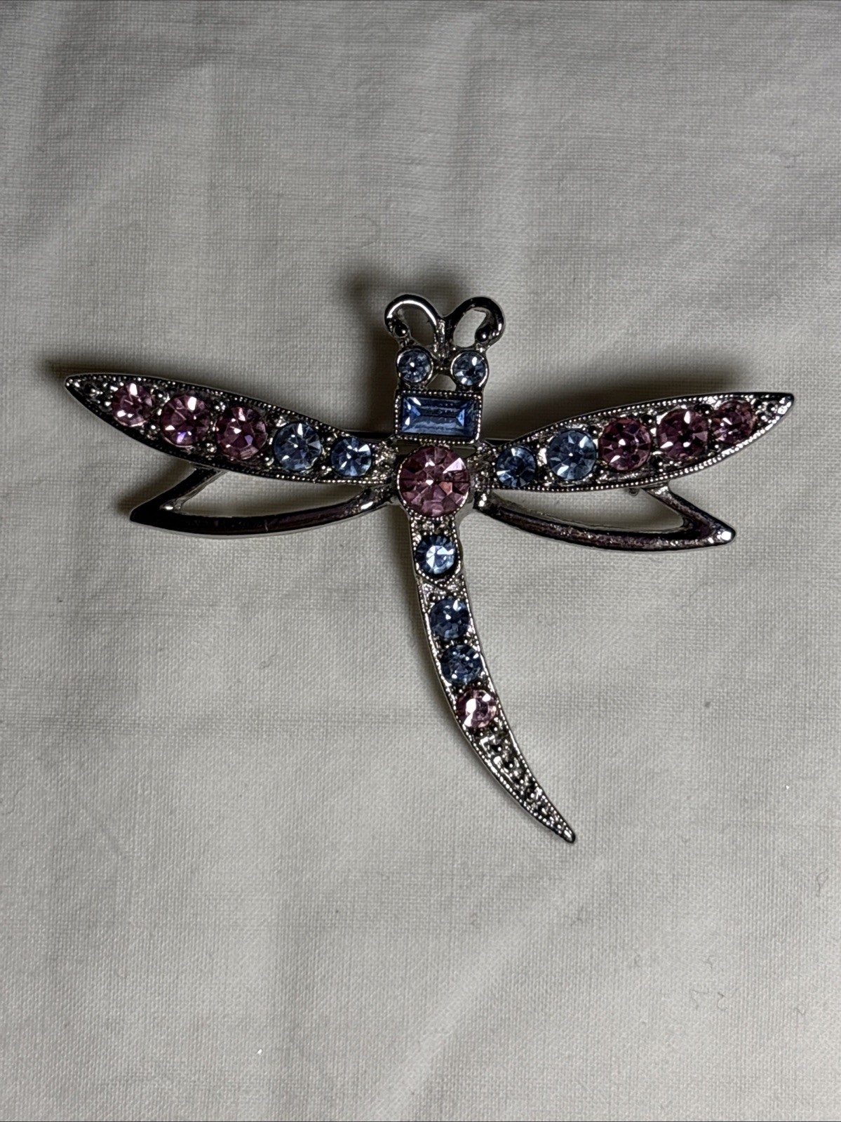 Rhinestone Dragonfly Brooch Silver Tone Vintage 1928 Jewelry Big Pin