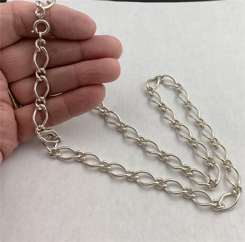 1960’s Sterling Silver 9MM Wide 24″ Long Link Chain 46 grams